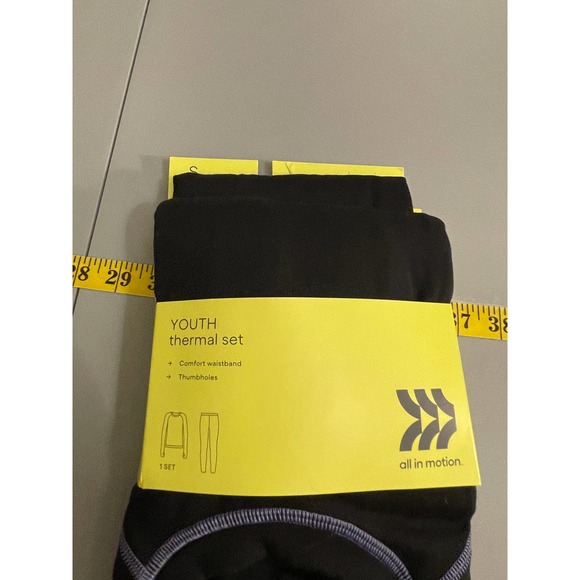 All In Motion Girls Youth Thermal Set Small Black Elastic Waistband Thumbholes - Picture 2 of 10